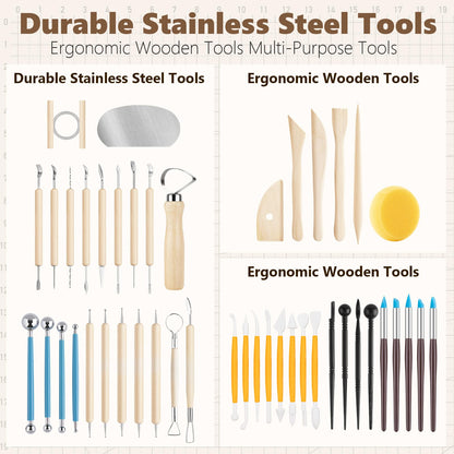 UUSYCUN 48PCS Pottery Tools for Sculpting, Clay Tool Kit for Carving, Modeling Ceramics, Pottery Kiln, Polymer Clay Tools for Trimming, Beginners, Pros, Adults, Supplies