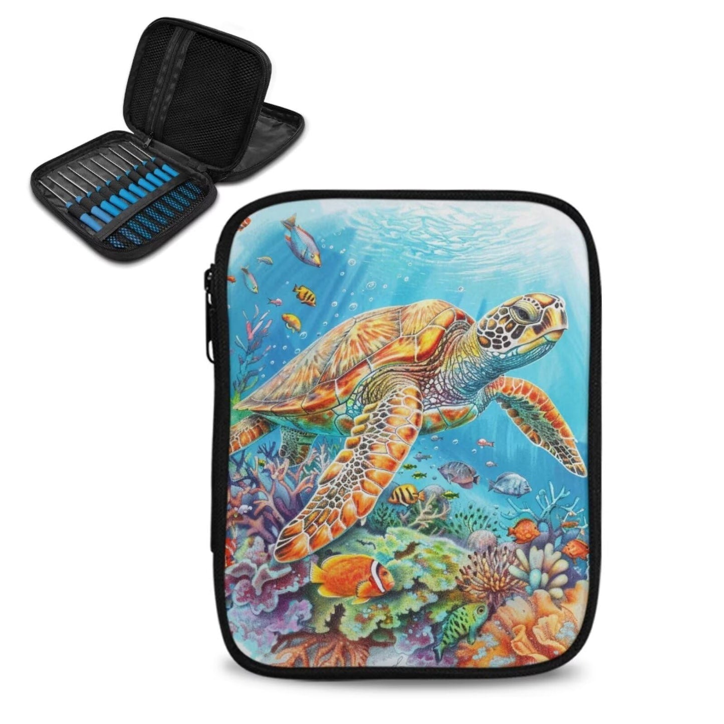 Luarisgur Sea Turtle Crochet Storage Organizer Cute Crochet Hook Case Empty Knitting Needle Organizer Travel Organizer Storage Bag for Knitting Needles and Other Accessories (Bag Only)