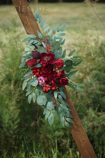 WEIERYUE Artificial Wedding Arch Flowers Kit(Pack of 2) for Wedding Arch, Bridal Shower, Ceremony and Reception Backdrop Decoration (Burgundy)