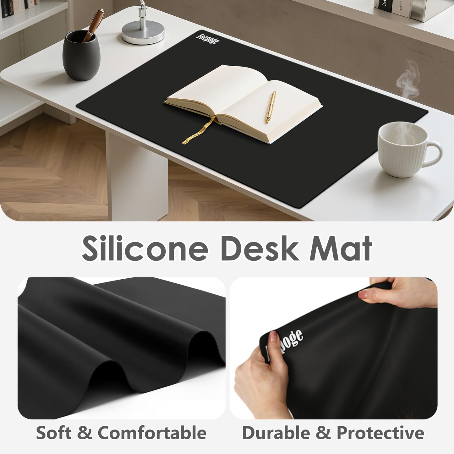 36.2" x 24" Extra Large Silicone Mat for Epoxy Resin, Nonstick Silicon Mats for Crafts Jewelry Casting, Non-Slip Kitchen Table Placemats for Countertop Protector Heat Resistant by Foepoge, Black