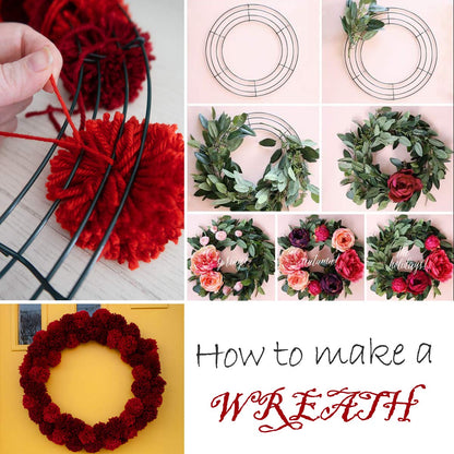 8 Pack Wire Wreath Frame 12 Inch Metal Form Ring for Crafts DIY Front Door Christmas New Year Valentines Wedding Garden Home Party Decoration with 38 Yard Paddle Wire