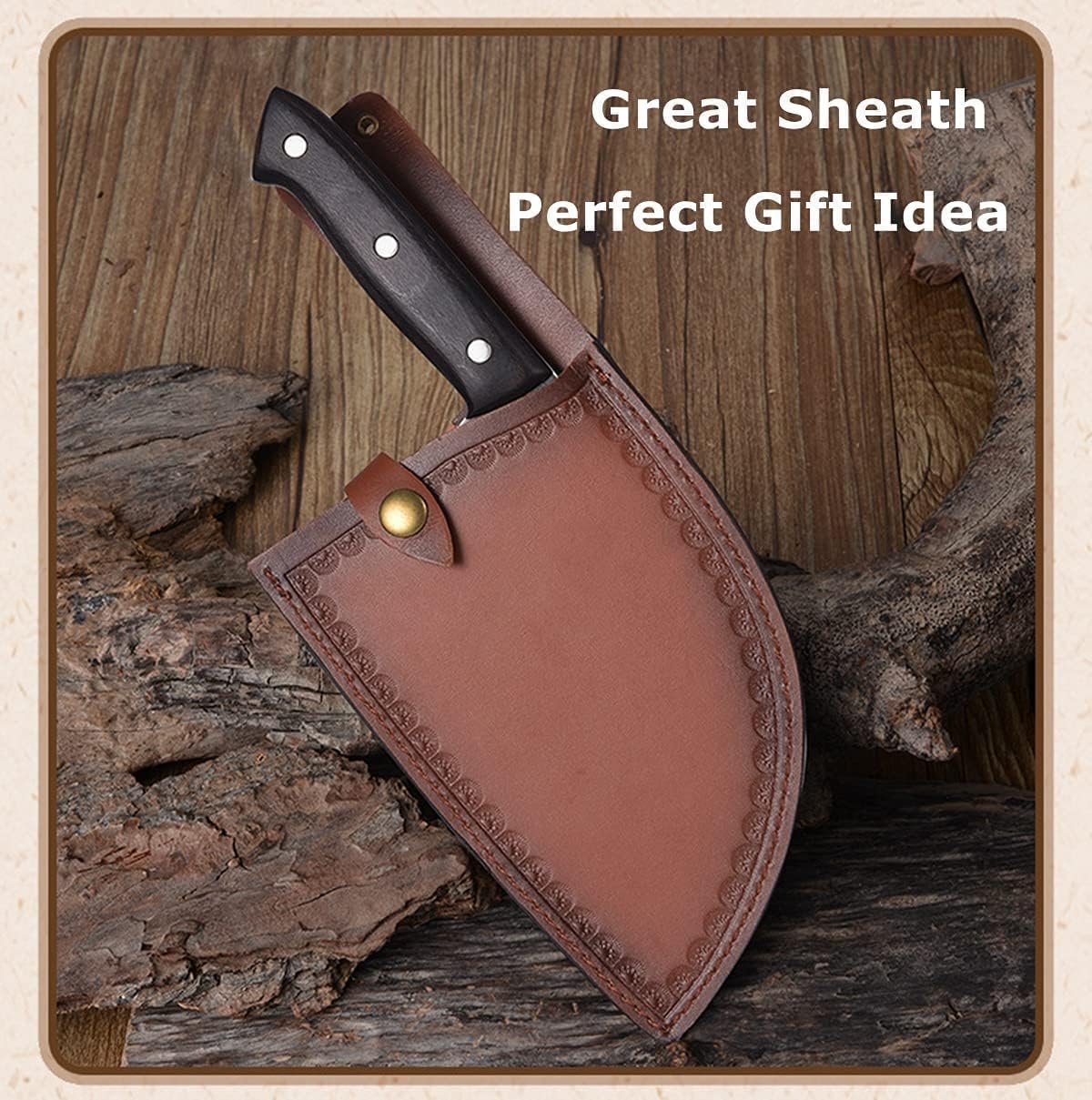 Forging Serbian Chef Knife Kitchen Chef Knives Full Tang High Carbon Clad Steel Almasi Butcher Cleaver with Leather Sheath Thanksgiving Christmas Gifts for Men Women (B-Almasi Knife)