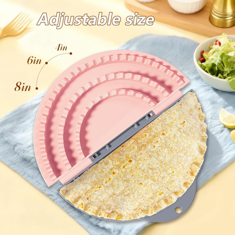 Tortilla Sealer,SELERS,Tacos Tortilla Crimper Maker,Removable & Adjustable 4"- 10" /6"- 12",Quesadilla Crimper for 4''-12'' Wraps,Burritos,Pasties,Tortilla,Dumplings,Sandwich,Grey Pink (4"+6"+8")