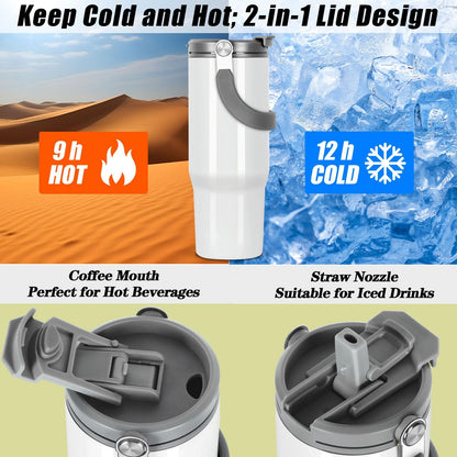 Tswofia 30 Oz Sublimation Tumblers Blank with Portable Handle, Stainless Steel Sublimation Cup with Straw Leakproof Flip, Individually Boxed (4 Pack)