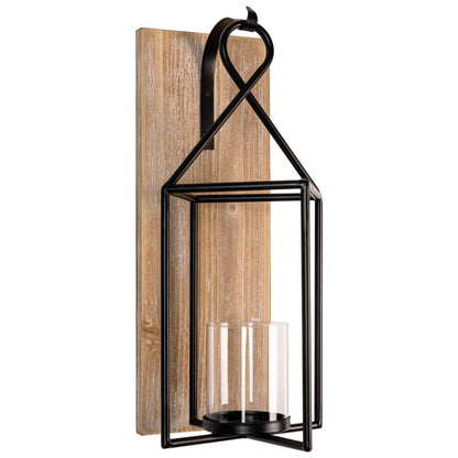 Homemory Wall Candle Sconce, Wood Rustic Candle Holder Decorative Candle Lantern with Glass Holder, Wall Decorations for Living Room, Dining Room