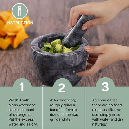 Flexzion Mortar and Pestle Set, Black - Solid 4 Inch Heavy Granite Molcajete Stone Grinder for Guacamole, Herbs, Spices