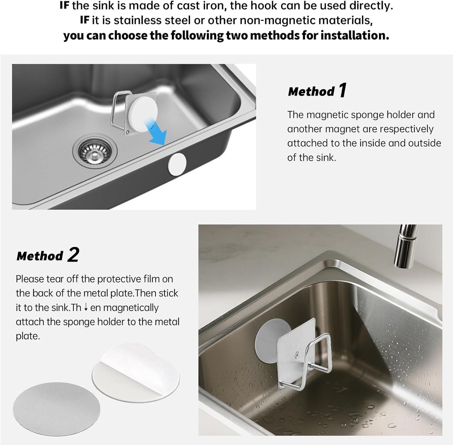 Everlling Sink,1 Magnetic Sponge Holder for Kitchen Pcs Strong Magnetic Stainless Steel Rack Stand, Kitchen