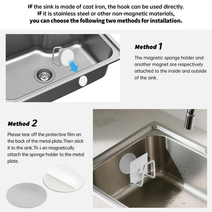 Everlling Magnetic Sponge Holder for Kitchen Sink,1 Pcs Strong Magnetic Stainless Steel Rack Stand, Kitchen Accessories, Dish Sponge Organizer, Scrubber Caddy, with Extra Magnets and Metal Plates