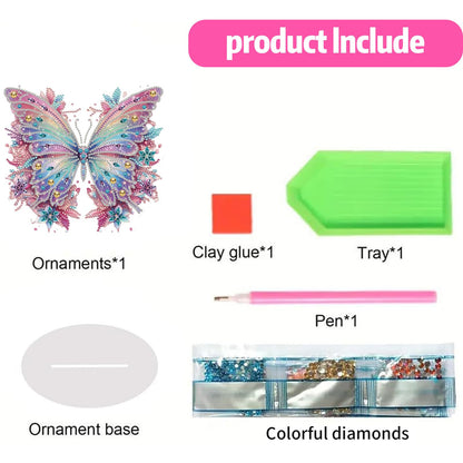ACSAUMMY 5D Diamond Art Kits for Adults, Diamond Art Painting Desktop DIY Diamond Art Tabletop Pink Butterfly Diamond Arts and Crafts for Kids Adults Stand Up Gem Painting Kit for Decoration