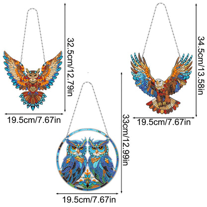 MaiYiYi 3 PCS DIY Hanging Diamond Art Pendant Painting Kit Owl Diamond Painting Suncatchers Cute Owl Diamond Art Ornaments for Home Wall Window Art Decor (12.79X7.67 inch)