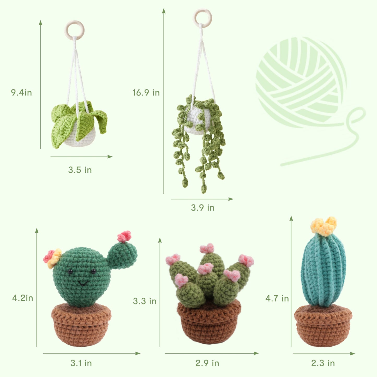 HOUSE CREATIVITY Crochet Kit for Beginners, Make 5 Hanging Potted Crochet Plants, Amigurumi Kit with Video Tutorial, Yarn, Hook & Pots, Cozy Stress Relief Gift for Adults, Cute Desk & Office Decor