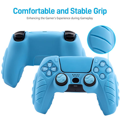 CHIN FAI Ergonomic Soft Grip Skin Compatible PS5 Controller Cover, Anti-Slip Silicone with 6 Thumb Grips Accessories Set for PlayStation 5 (Starlight Blue)