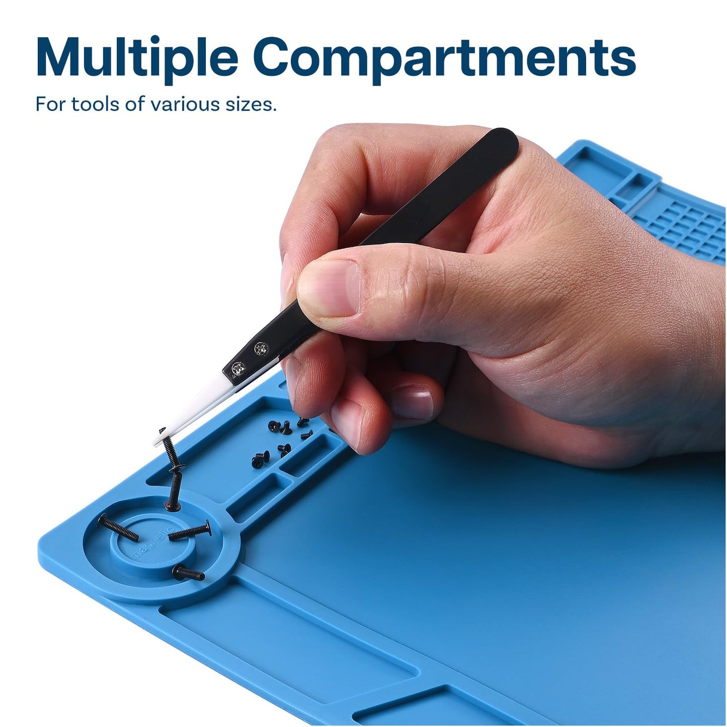 MMOBIEL Silicone Soldering & Repair Mat – Heat Resistant up to 932°F (500°C) – Non-Slip Magnetic Workbench Mat for Soldering, Electronics, Computer & DIY Projects (Blue, 14 x 10 inch (Magnetic))