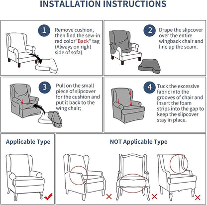 2 Eco-Ancheng Wingback Chair Slipcover Piece Wingback Chair Cover Spandex Wing Chair Slipcovers Wingback Armchair