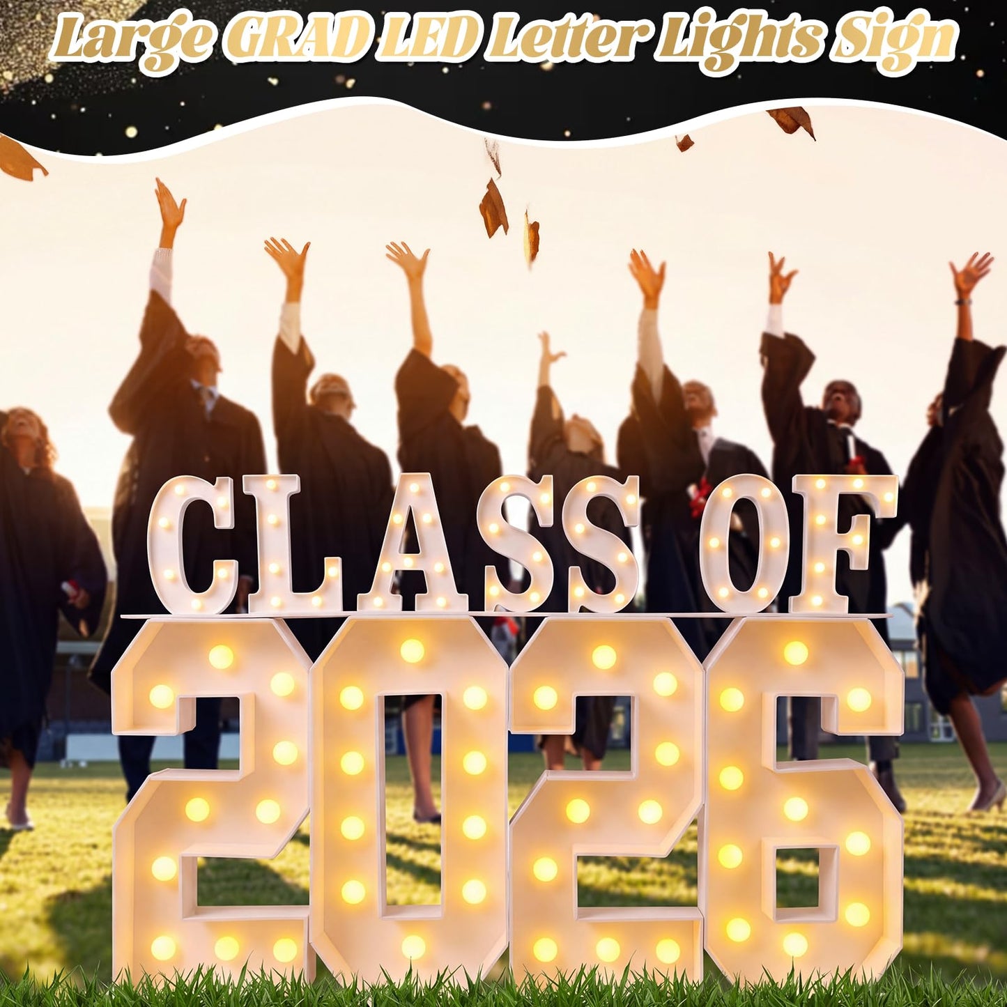 Grinsvalley Large 2026 Graduation Decorations - 2.68ft Class of 2026 LED Marquee Light up Numbers and Letter for Graduation Congrats Grad Party Supplies for Preschool High School College