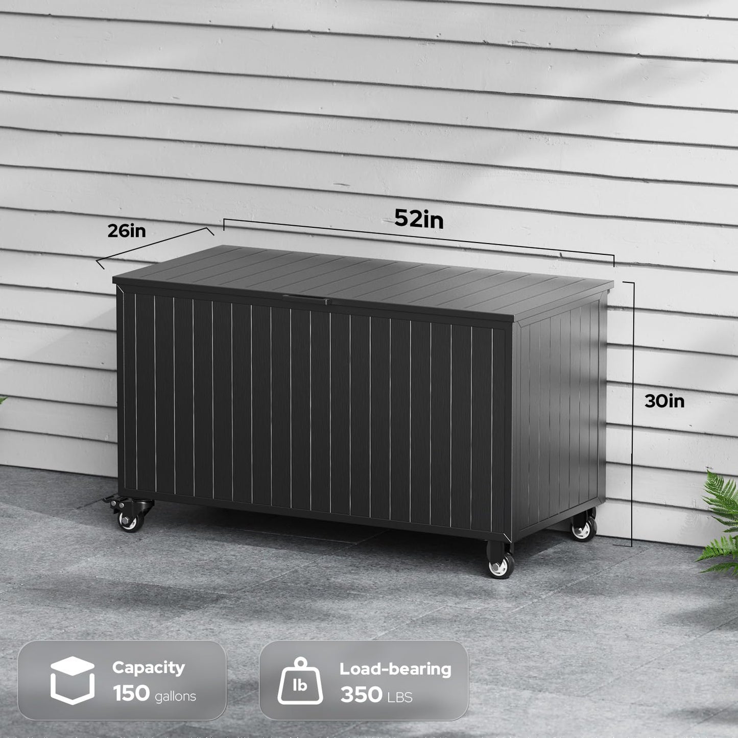 RICNOD Outdoor Storage Box with Wheels 150 Gallon, Mobile Aluminum Deck Boxes Outdoor Waterproof, UV Resistant Patio Storage Box with Lid for Patio Furniture, Garden Tools, Outdoor Cushion(Blank)
