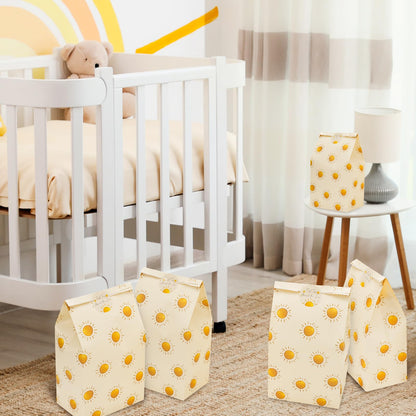 Whaline 24Pcs Boho Sun Party Favor Bags Baby Shower Paper Gift Bag with Tag Stickers First Trip Around the Sun Treat Candy Goodie Bags for Birthday Party Supplies, 4.7 x 3.1 x 8.7 Inch