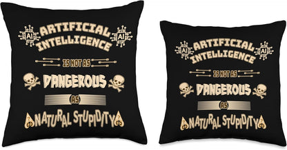 Funny AI Tech Geek Sarcastic Tan Throw Pillow, 16x16, Multicolor