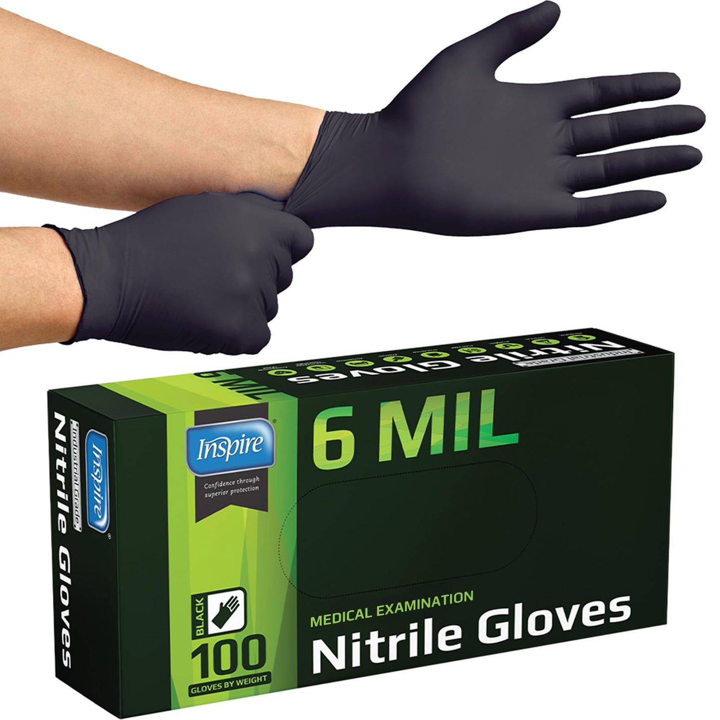 Inspire Black Nitrile Gloves HEAVY DUTY 6 Mil Chemical Resistant Medical Cooking Cleaning Disposable Glove