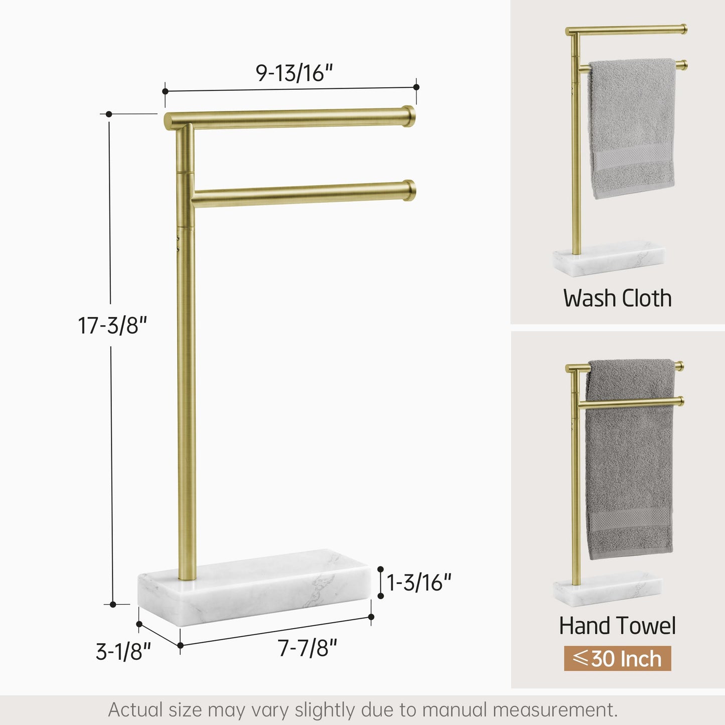 KES Gold Hand Towel Holder Stand for Bathroom, Countertop Towel Stand with Weighted Marble Base, 17.3" Standing Swivel Towel Rack Adjustable 2 Arms, 18/8 Stainless Steel, Brushed Gold, BTH233A-BZ