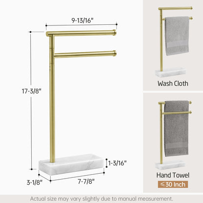 KES Gold Hand Towel Holder Stand for Bathroom, Countertop Towel Stand with Weighted Marble Base, 17.3" Standing Swivel Towel Rack Adjustable 2 Arms, 18/8 Stainless Steel, Brushed Gold, BTH233A-BZ