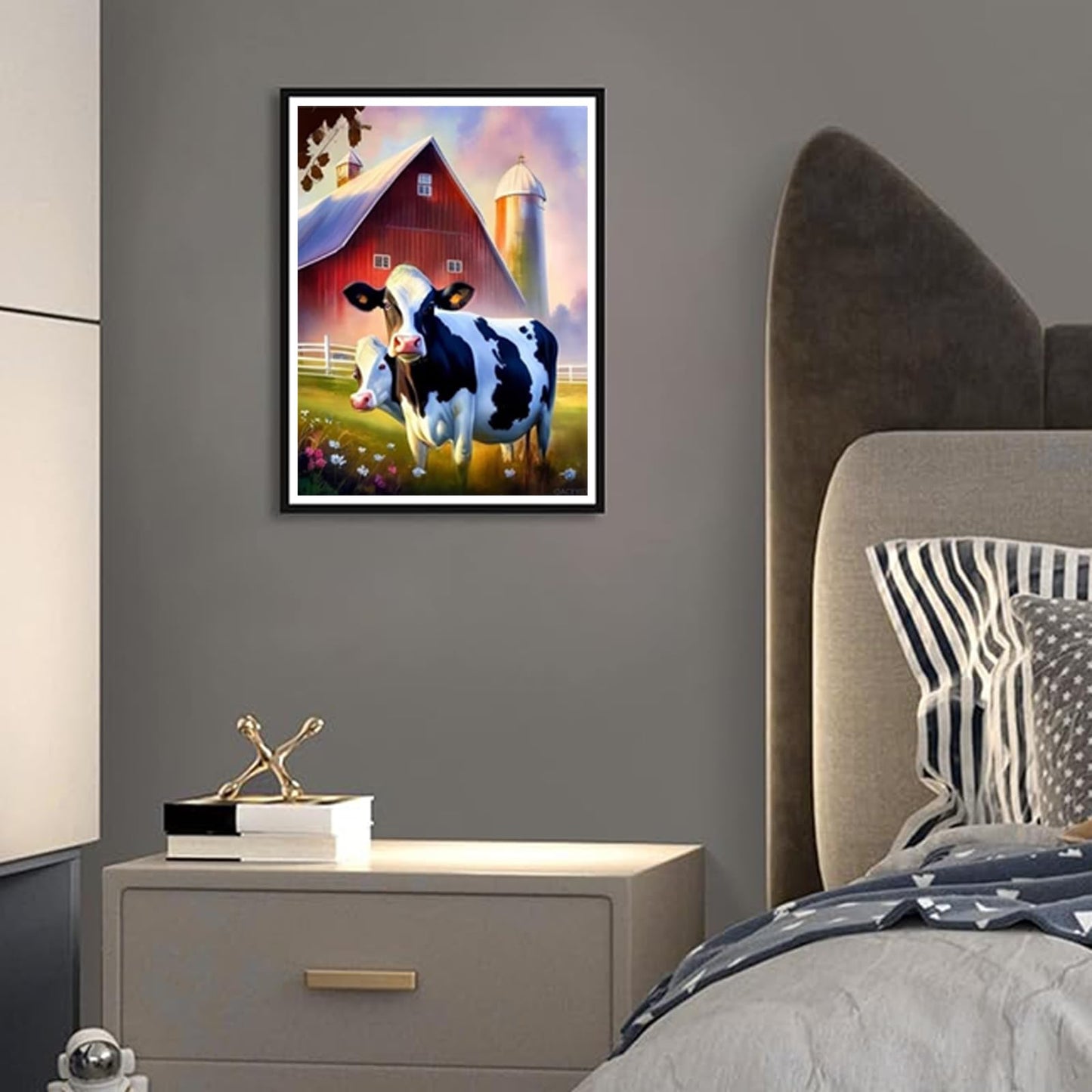 QACEYID Diamond Painting Kits Farm Cow 12x16 inch Full Diamond Canvas DIY Sparkling Gemstone Art Painting, Stress Relief Crafts, for Family Interactive Room Decor Home Decor