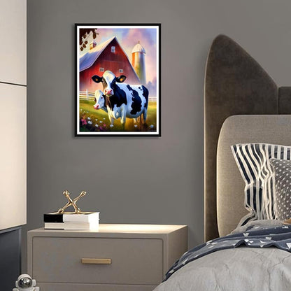 QACEYID Diamond Painting Kits Farm Cow 12x16 inch Full Diamond Canvas DIY Sparkling Gemstone Art Painting, Stress Relief Crafts, for Family Interactive Room Decor Home Decor