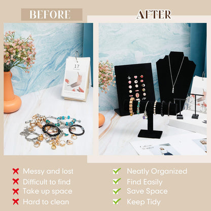 Henoyso 22 Pcs Velvet Jewelry Display Set Jewelry Display for Selling Necklace Stand Bracelet Holder T Shape Earring Stand (Black)