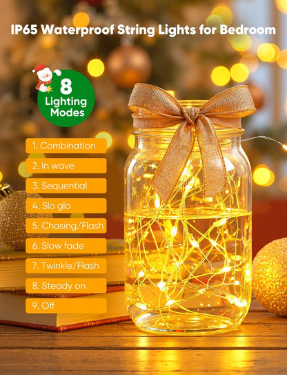 12 Pack 8 7ft 20LED Minetom Fairy Lights Battery Operated String Lights Modes, Warm White Waterproof Silver Wire