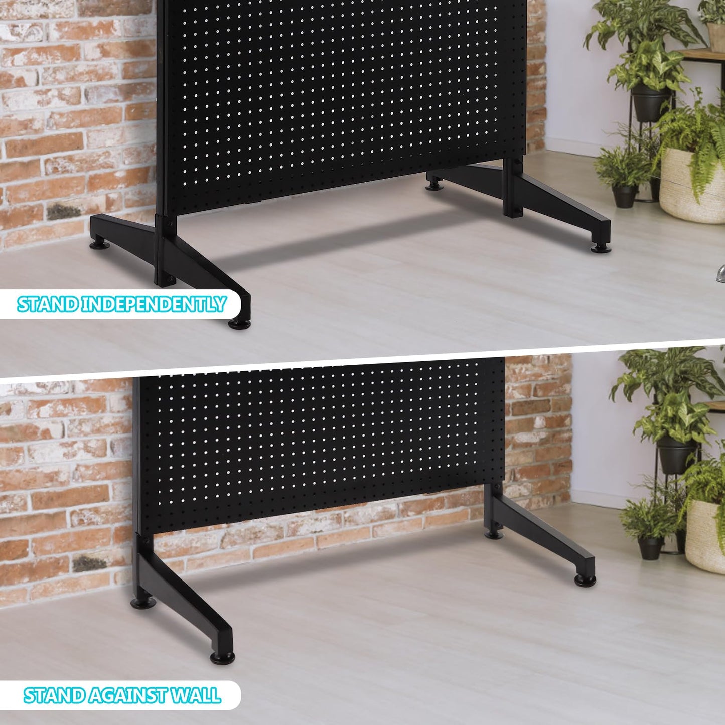 3'x 6' Black Pegboard Panels Display Stand with T-Base, Metal Peg Board Organizer Panels Display Rack With Wheel, Craft Fair Display Rack, Art Display Stand, Retail Display, Extra 20 pieces Hooks