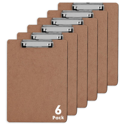 Clipboards, PANDRI 6 Pack Hardboard Office Clipboards, Low Profile Clip, Clip Boards 8.5x11 Standard Letter Size, Classroom Supplies, ECO Friendly
