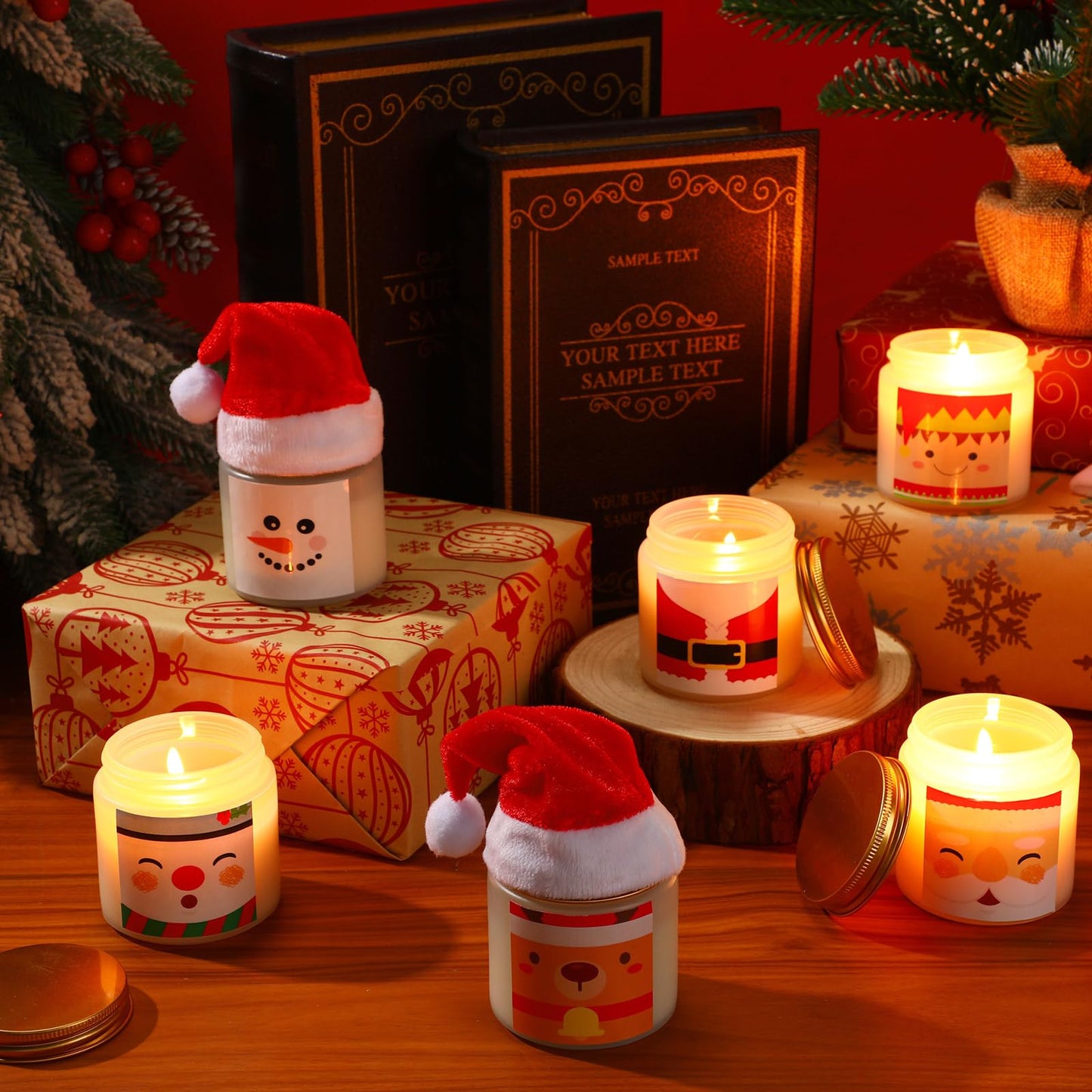 Conelist 24 Pack Christmas Scented Candles Jar Set Include 12 Pcs 7oz Soy Wax Aromatherapy Candles and 12 Pcs Mini Santa Hat Holiday Party Favor Gift Bulk for Women Men Adult Coworker