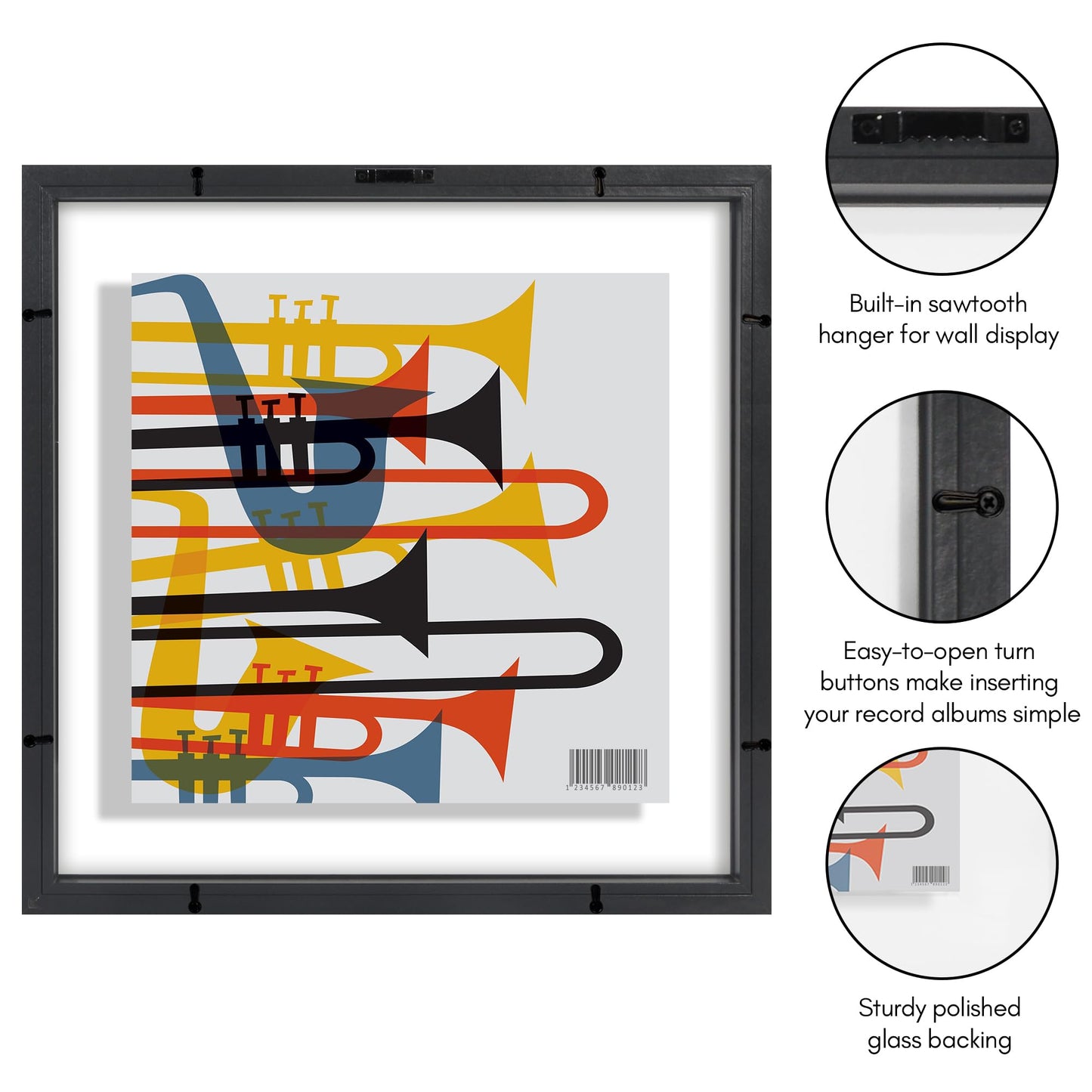 Americanflat 16.5x16.5 Album Cover Frame with Shatter-Resistant Glass - Signature Float Collection - Square Frame Made of Engineered Wood - Floating Frames for Wall Display - Black