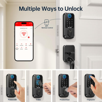 WiFi Smart Locks for Front Door: Hornbill Keyless Entry Door Lock with Handle, Fingerprint Keypad Deadbolt Front Door Lock Set, Electronic Biometric Digital Lock, App Remote Control, Oil Rubbed Bronze
