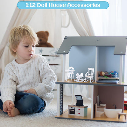 Silipull 5 Pcs 1: 12 Scale Wooden Dollhouse Furniture Set Miniature Wood Bedroom Furniture Wooden Dollhouse Accessories Encourage Creative and Imaginative Play for Kid Miniature Bathroom(White)