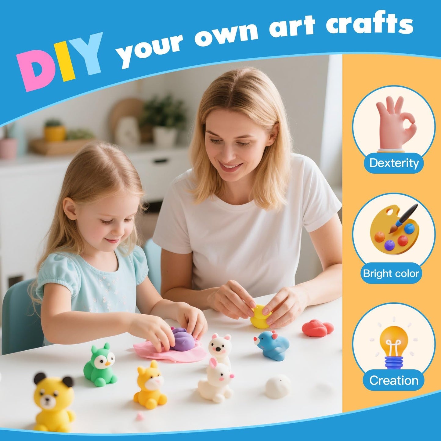 48 Colors Air Dry Modeling Clay with Bonus 2 White, Ultra Light Molding Clay Kit & Tools Gift Set for Kids Boys Girls, Soft Non-Sticky Magic Clay for Art Crafts