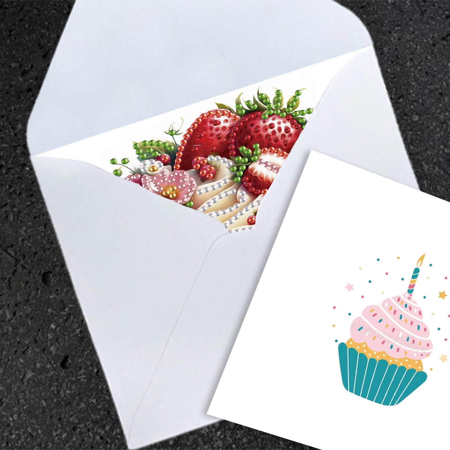 JISHSHAY 6 PCS Cupcake Diamond Painting Greeting Cards Cake Diamond Art Birthday Cards with Envelopes Gem Art Mosaic Kits for Adults, for Anniversary Valentine Thank You Graduation All-Occasion