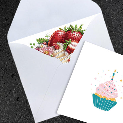 JISHSHAY 6 PCS Cupcake Diamond Painting Greeting Cards Cake Diamond Art Birthday Cards with Envelopes Gem Art Mosaic Kits for Adults, for Anniversary Valentine Thank You Graduation All-Occasion