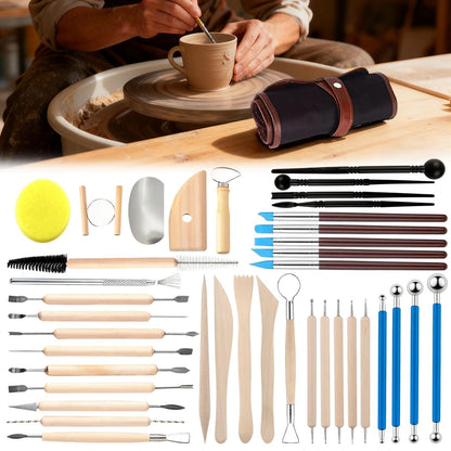 Pottery Clay Sculpting Tools Kit: 39Pcs Foam Clay for Stippling Carving Shaping Molding with Storage Bag - Air Dry Clay for Professional Polymer Artists Even Beginners