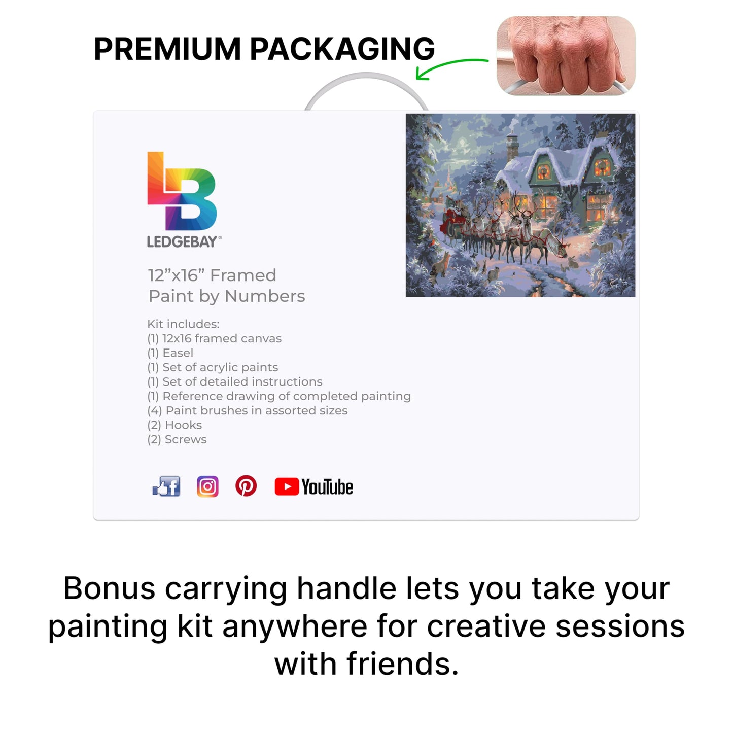 Ledgebay DIY Paint by Numbers Kit for Adults Framed Canvas: Beginner to Advanced Paint by Numbers Kit, Kits Include Acrylic Paint Set Brushes & Tabletop Easel (Christmas Magic 12" x 16" Framed)