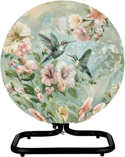 Hummingbird Hibiscus Print 24" Fan Cover, Industrial Fan Protection Cover for Wall Mount, Outdoor Waterproof