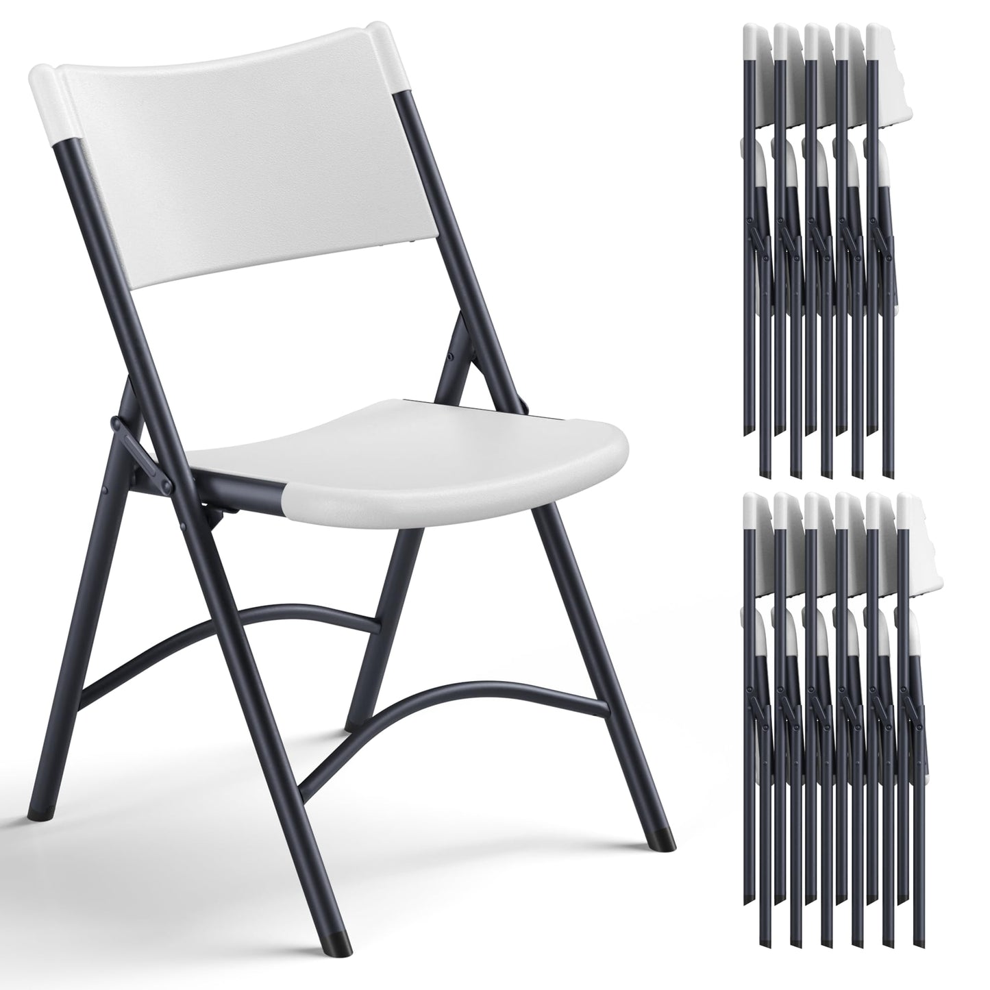 MAKE CHANGES Folding Chair 12 Pack, Portable Commercial Heavy Duty Plastic Folding Chairs with Steel Frame for Indoor, Outdoor, Office, Meeting, Wedding, Patio, Picnic, 400lbs Capacity(White)