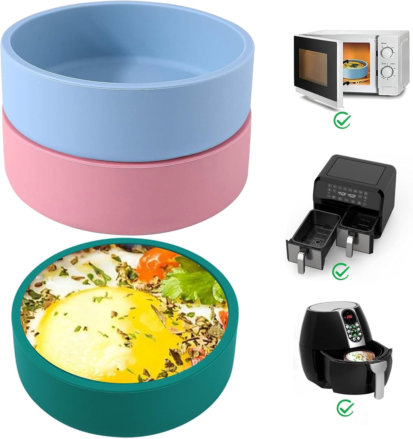 Silicone Air Fryer Egg Pan, Reusable Egg Bite Maker, BPA Free Microwave Egg Cooker, Multi Color, 3Pcs