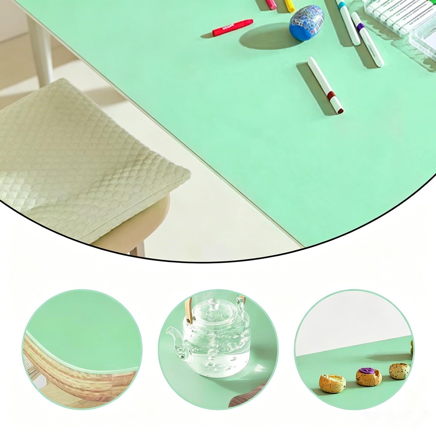 Reversible Silicone Table Mat - 2-in-1 Desk Pad & Silicone Craft Mat Eye-Care Green Painting Mat & Blue Leather Desk Mat，Waterproof Washable Art Mat for Drawing, Clay, Crafts（80 * 40CM）