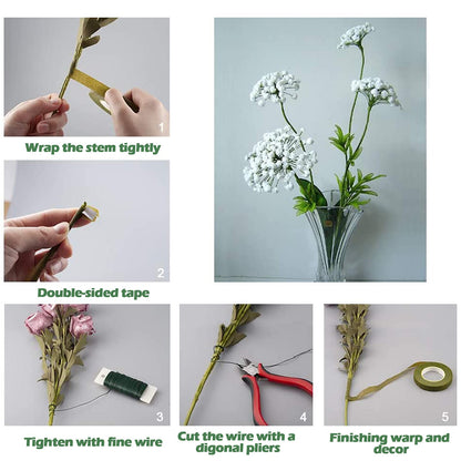 Floral Tape and Floral Wire Arrangement Tools Kit with 6 Rolls 1/2" Wide Floral, 18/22/26 Gauge Stem Wire and 22 Gauge Paddle Wire for Bouquet Stem Wrap Florist