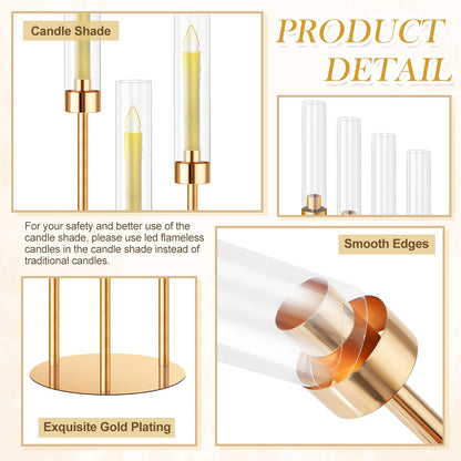 Suclain 4 Set 3 Arm Candelabra Centerpiece 33.8 Inch Candle Holder Gold Candelabra Metal Floor Pillar Candlesticks for Tables Wedding Home Party Decoration