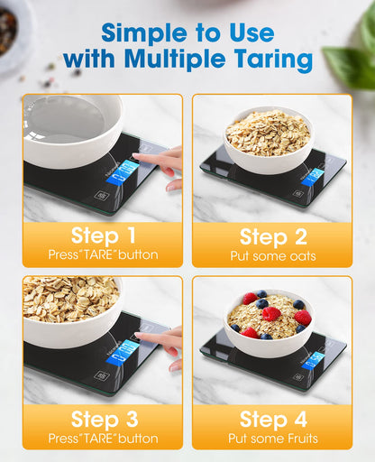 Nicewell Food Scale Digital Weight Grams and oz, 22lb Kitchen Scale for Cooking Baking, 1g/0.1oz Precise Graduation, Sleek Tempered Glass Platform