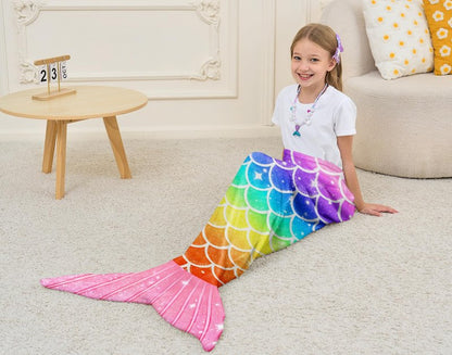 NikNio Mermaid Tail Blanket for Girls Soft Flannel Wearable Blanket Sleeping Snuggle Kids Christmas Gift Ideal 3-4 4-6 7-8 10-12 Rainbow Pattern
