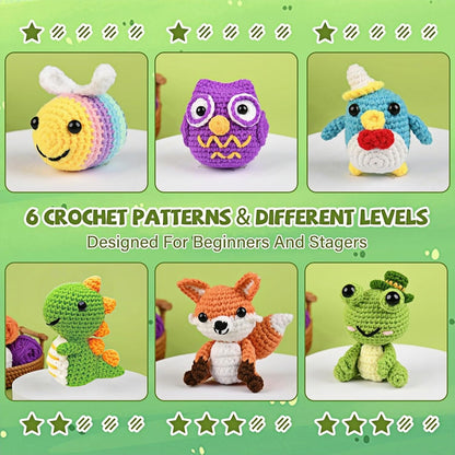 JackCao 6 Pack Crochet Kit for Beginners, 2026 DIY Craft for Adults, Crochet Animal Plush Kit with Step-by-Step Video Guides Tutorials Birthday Gift for Beginner Crochet Lovers ﻿ (Green)