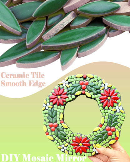 200g Ceramic Petals Bulk Mosaic Tiles for Craft, Small Oval Stepping Stone Kit, Glazed Porcelain Pieces for Coaster Tray House Number Mirror Lamp Home Decorations (Red)
